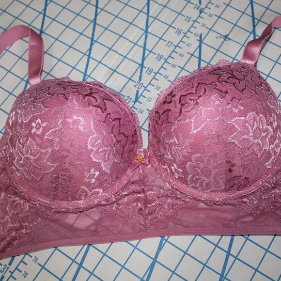 Daisy Fuentes Rose Pink Lace Push-Up Bra 40C - Picture 7 of 10